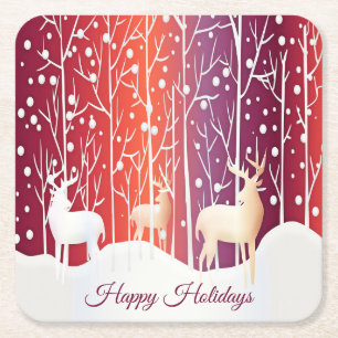 Dessous-de-verre Carré En Papier Reindeer Snowy Holiday