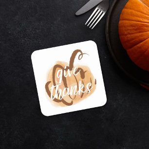 Dessous-de-verre Carré En Papier Remerciez Fall Watercolor Citrouille Thanksgiving