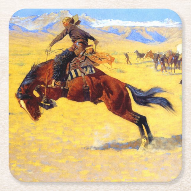Dessous-de-verre Carré En Papier Remington Old West Horse et Cowboy (Devant)
