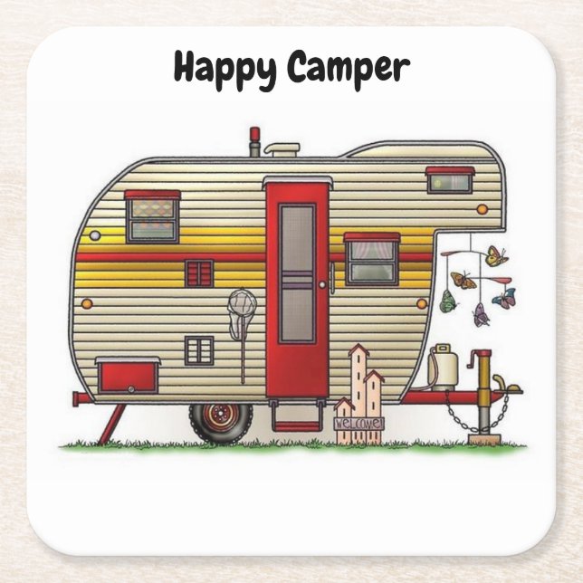 Dessous-de-verre Carré En Papier Remorque de Camper (Devant)