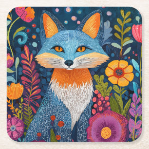 Dessous-de-verre Carré En Papier Renard Vibrant Point Art Au Milieu De Flore Luxuri