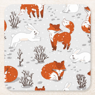 Dessous-de-verre Carré En Papier Renards d'hiver Bunny Motif sans couture