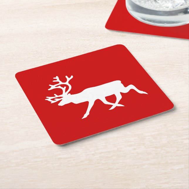 Dessous-de-verre Carré En Papier Rennes blanches / Silhouette caribou (Incliné)