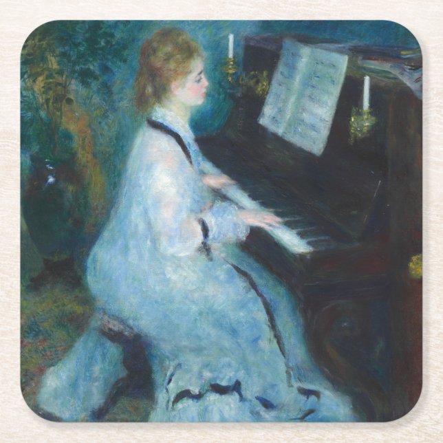 Dessous-de-verre Carré En Papier Renoir femme à l'impressionniste Vintage de piano (Devant)