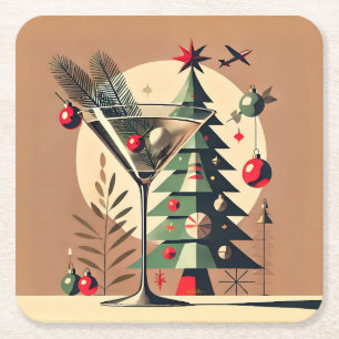Dessous-de-verre Carré En Papier Retro 50s Jet Set Noël Martini Arbre