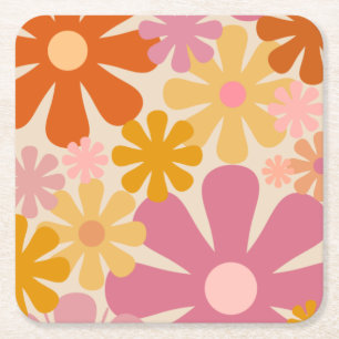 Dessous-de-verre Carré En Papier Retro 60s les années 70 esthétique motif floral