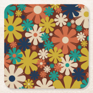 Dessous-de-verre Carré En Papier Retro 60s les années 70 esthétique motif floral