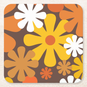 Dessous-de-verre Carré En Papier Retro 60s les années 70 esthétique motif floral