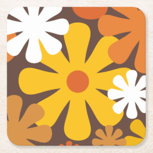 Dessous-de-verre Carré En Papier Retro 60s les années 70 esthétique motif floral