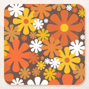 Dessous-de-verre Carré En Papier Retro 60s les années 70 esthétique motif floral Ca
