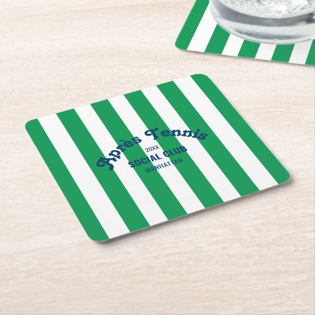Dessous-de-verre Carré En Papier Retro Après Tennis Social Club Green Stripe  (Incliné)