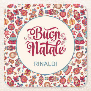 Dessous-de-verre Carré En Papier Retro Buon Natale Personnalisé