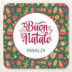 Dessous-de-verre Carré En Papier Retro Buon Natale Personnalisé
