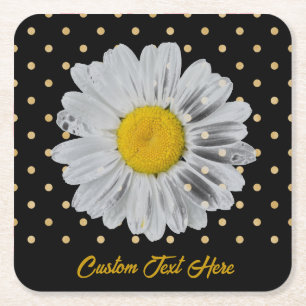 Dessous-de-verre Carré En Papier Retro Daisy Jaune Bright Gold Noir Pois