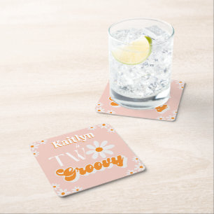 Dessous-de-verre Carré En Papier Retro Deux Super filles 2e anniversaire
