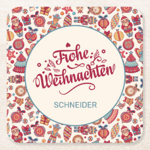 Dessous-de-verre Carré En Papier Retro Frohe Weihnachten Personnalisé