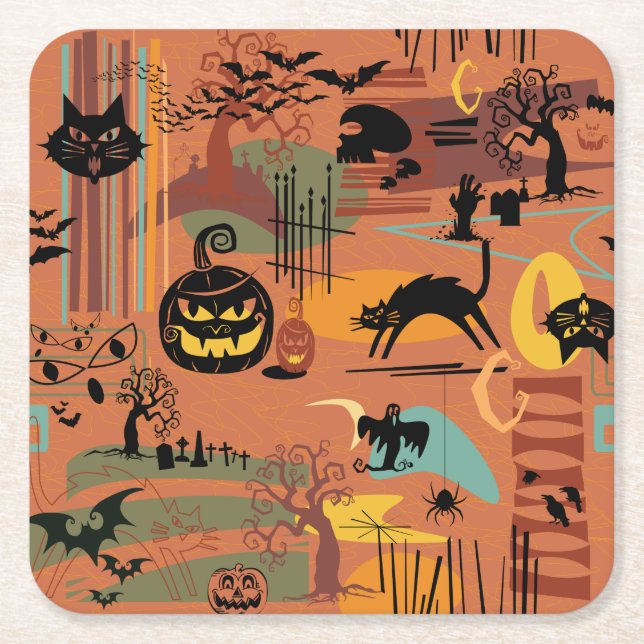 Dessous-de-verre Carré En Papier Rétro Halloween O'Rama (Devant)