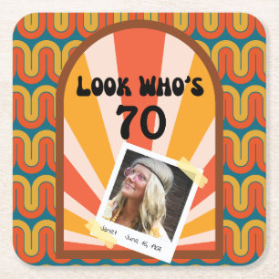 Dessous-de-verre Carré En Papier Retro Hippie Sunrise Photo Anniversaire Dessous de