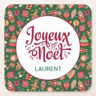 Dessous-de-verre Carré En Papier Retro Joyeux Noel Personnalisé