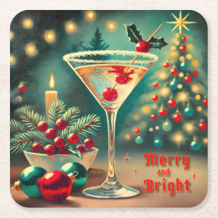 Dessous-de-verre Carré En Papier Retro les années 50 Merry Bright Christmas Cocktai