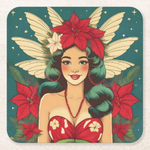 Dessous-de-verre Carré En Papier Retro les années 50 Tropical Christmas Pin-Up Girl
