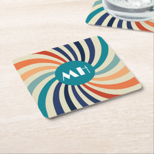 Dessous-de-verre Carré En Papier Retro les années 70 Starburst Monogramme