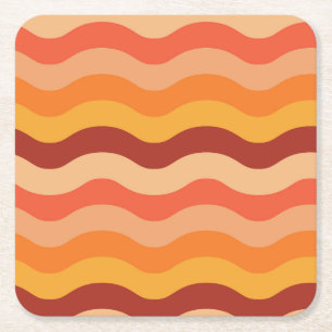 Dessous-de-verre Carré En Papier Rétro les années 70 super vagues abstraites orange