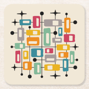 Dessous-de-verre Carré En Papier Retro Mid-Century Moderne Abstrait