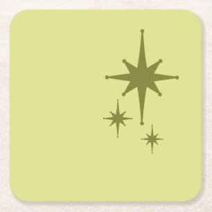 Dessous-de-verre Carré En Papier Retro Mid-siècle moderne Starburst Trio Olive