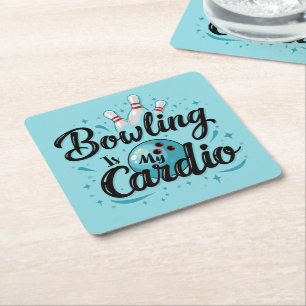 Dessous-de-verre Carré En Papier Retro Neon "Bowling Is My Cardio" Funny Bowling