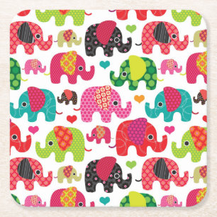 Dessous-de-verre Carré En Papier rétro papier peint de motif d'enfants d'éléphant