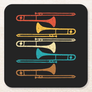 Dessous-de-verre Carré En Papier Retro Trombone - Jazz
