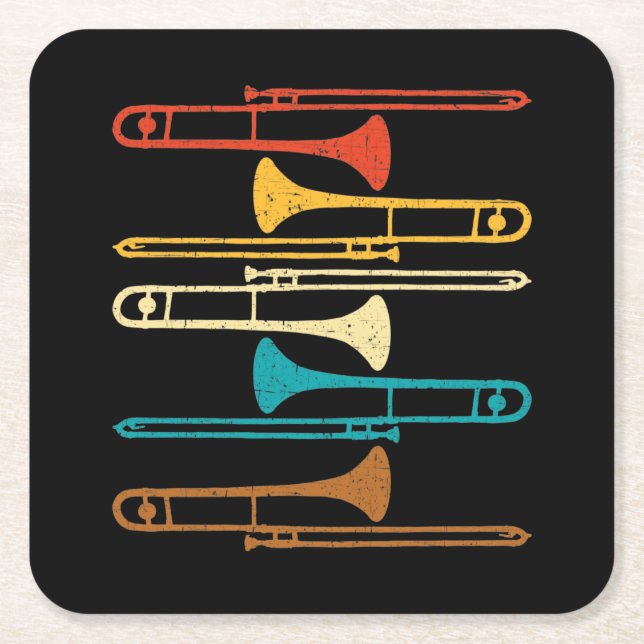 Dessous-de-verre Carré En Papier Retro Trombone - Jazz (Devant)