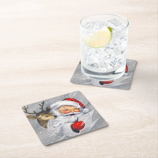 Dessous-de-verre Carré En Papier Retro vintage Noël Père Noël dessous de verre de r (En situation)