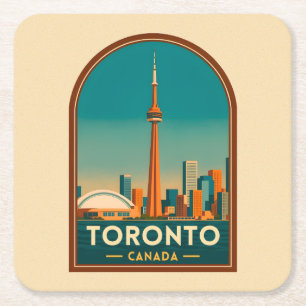 Dessous-de-verre Carré En Papier Rétro Voyage Vintage Toronto Canada Skyline Paysag