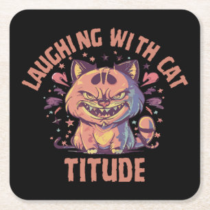 Dessous-de-verre Carré En Papier Rire avec une attitude de chat