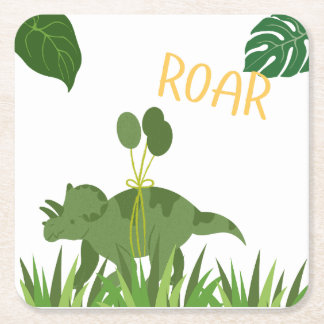 Dessous-de-verre Carré En Papier Roar We're 4 - Twins Dinosaur Birthday Party 