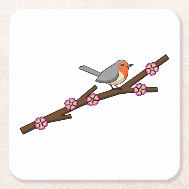 Dessous-de-verre Carré En Papier Robin sur Sakura (Devant)