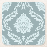 Rococo Damask grand motif œuf de canard bleu + sar