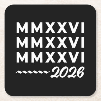 Dessous-de-verre Carré En Papier Roman Numerals MMXXVI – 2026 White Modern Typograp