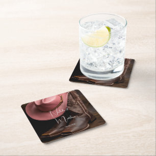 Dessous-de-verre Carré En Papier Romance rustique : Bottes de Cowboy et Mariage Cas