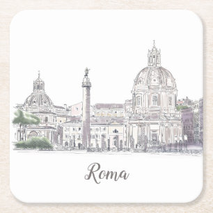 Dessous-de-verre Carré En Papier Rome Italie Stylo et encre Iconique Illustration
