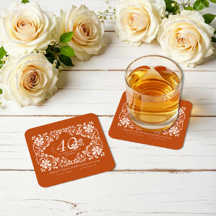 Dessous-de-verre Carré En Papier Rond de 40e anniversaire de mariage Shabby Chic or