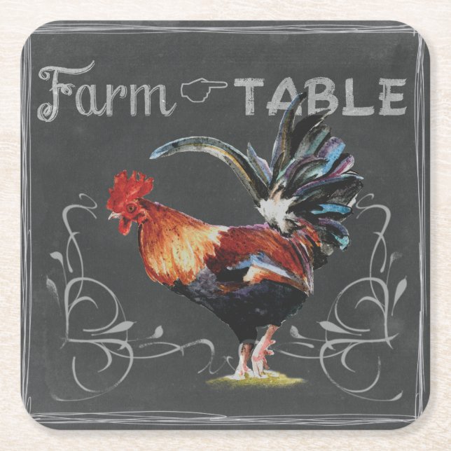 Dessous-de-verre Carré En Papier Rooster de ferme à table (Devant)