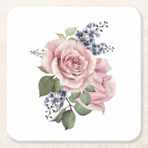 Dessous-de-verre Carré En Papier Rose de campagne réversible