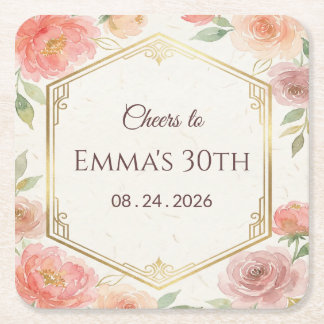 Dessous-de-verre Carré En Papier Rose dorée florale corail élégante pour anniversai