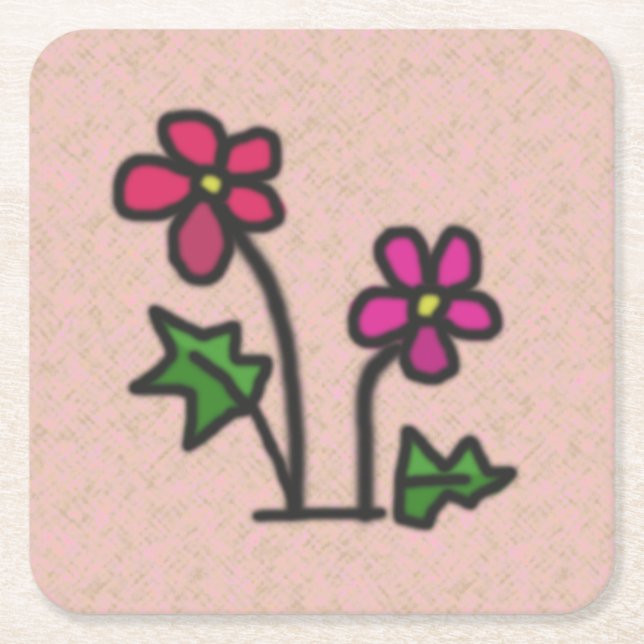 Dessous-de-verre Carré En Papier Rose doux de fleurs (Devant)