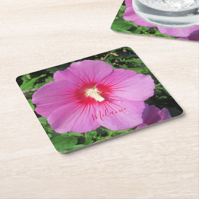 Dessous-de-verre Carré En Papier Rose jolie de Sharon Waterdrops Petals (Incliné)