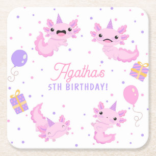Dessous-de-verre Carré En Papier Rose mignonne Axolotl fille Anniversaire