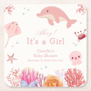 Dessous-de-verre Carré En Papier Rose mignonne sous le Baby shower Dolphin de mer f